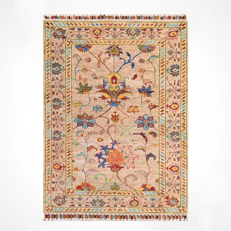 Sultani Binbirgece Orijinal El Dokuması Bej Kök Boya Yün Halı 0.82x117 0.96 Metrekare - 3x4 ft