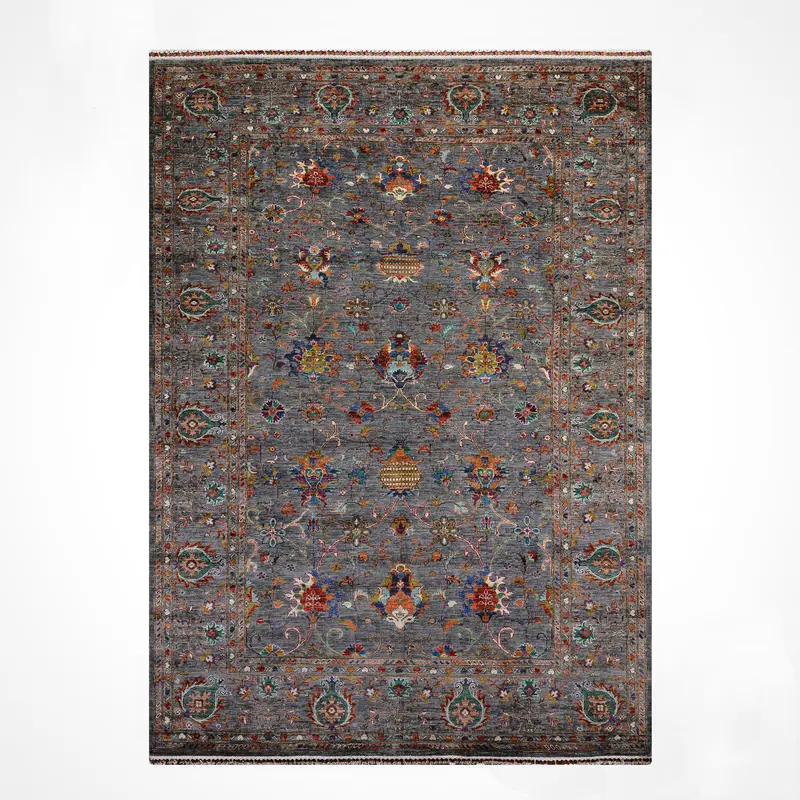 Sultani Binbirgece Orijinal El Dokuması Gri Kök Boya Yün Halı 207x294 6.09 Metrekare - 7x10 ft