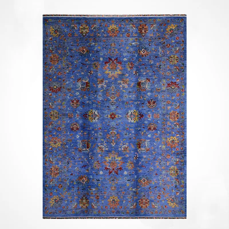 Sultani Binbirgece Orijinal El Dokuması Mavi Kök Boya Yün Halı 203x304 6.17 Metrekare - 7x10 ft