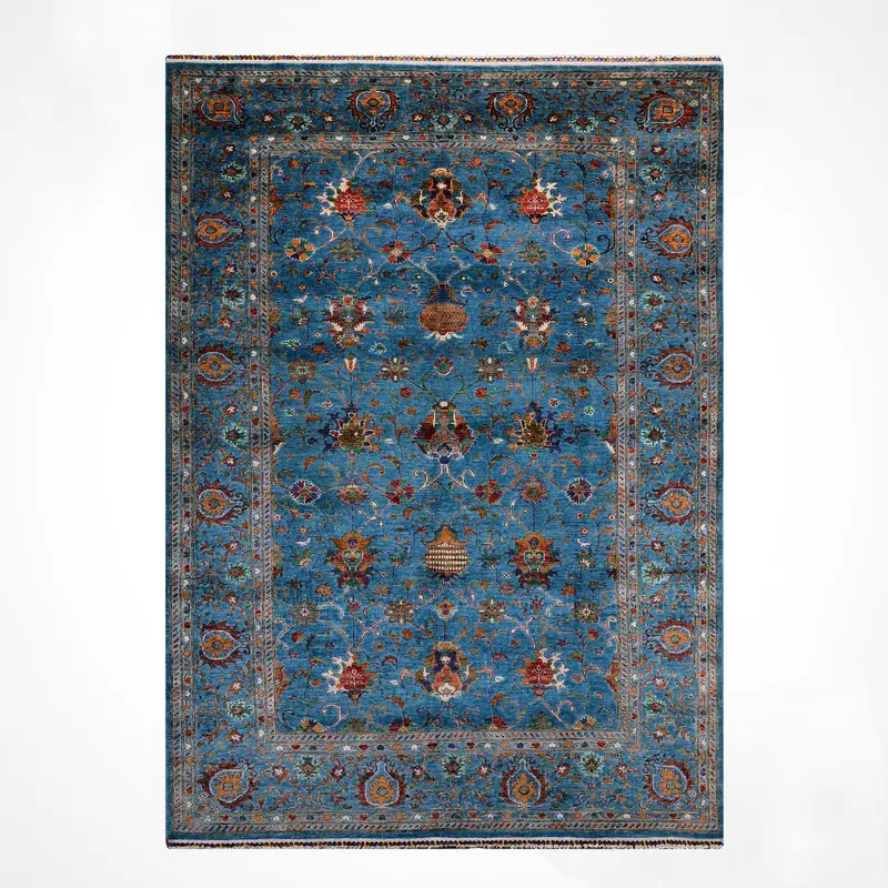 Sultani Binbirgece Orijinal El Dokuması Mavi Kök Boya Yün Halı 208x317 6.59 Metrekare - 7x10 ft