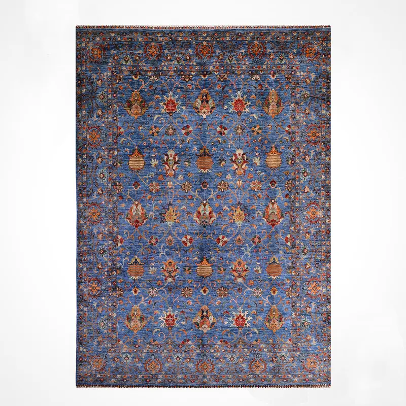 Sultani Binbirgece Orijinal El Dokuması Mavi Kök Boya Yün Halı 245x305 7.47 Metrekare - 7x10 ft