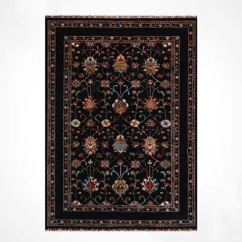 Sultani Binbirgece Orijinal El Dokuması Siyah Kök Boya Yün Halı 172x247 4.25 Metrekare - 6x8 ft