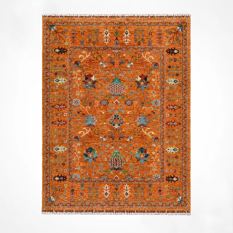 Sultani Binbirgece Orijinal El Dokuması Turuncu Kök Boya Yün Halı 154x194 2.99 Metrekare - 5x6 ft