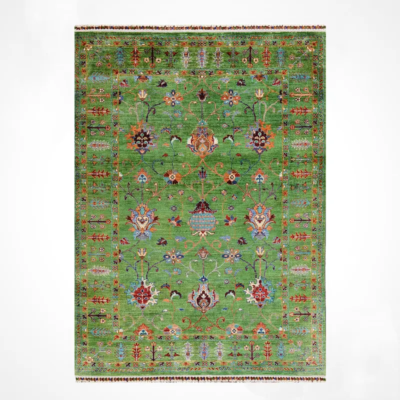 Sultani Binbirgece Orijinal El Dokuması Yeşil Kök Boya Yün Halı 154x209 3.22 Metrekare - 5x6 ft