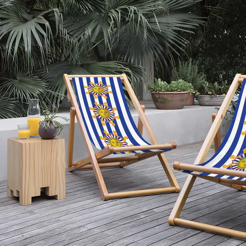 Sunny Stripe Katlanabilir Şezlong Katlanır Ahşap Lounge Chair