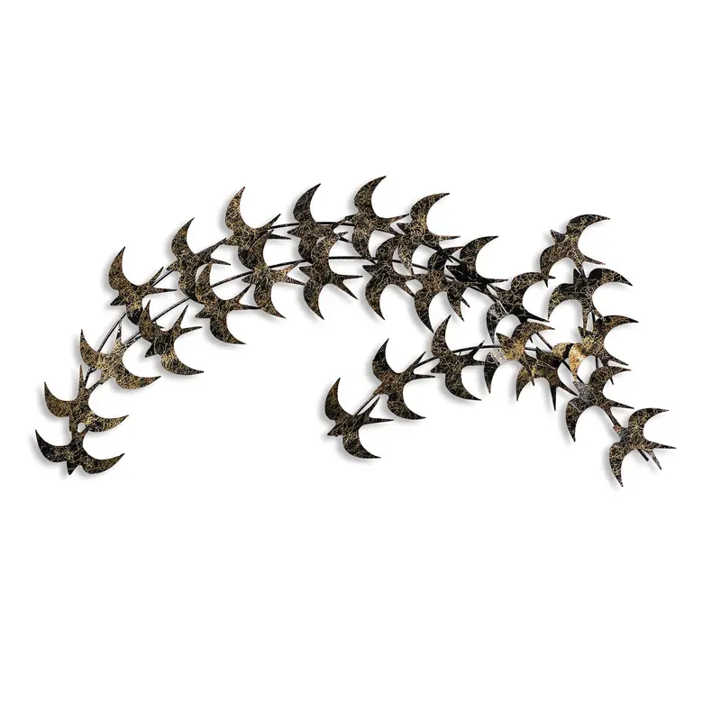 Sürü Halinde Kuş Metal Duvar Panosu - Altın