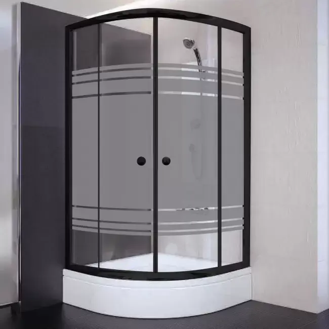 Sırduş 110x110x180 Oval Siyah Profil Komple Kumlu Cam Duş Kabini (tekne Hariç)