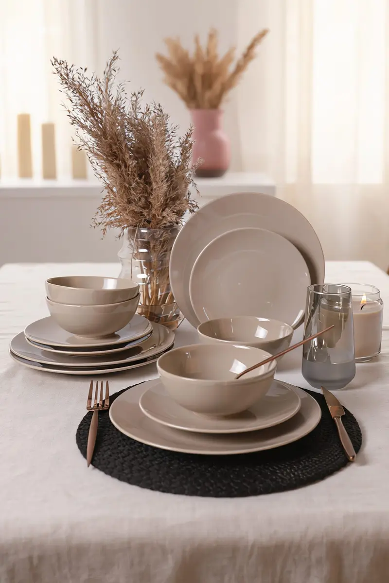 Taupe Kera Yemek Takımı 12 Parça 4 Kişilik