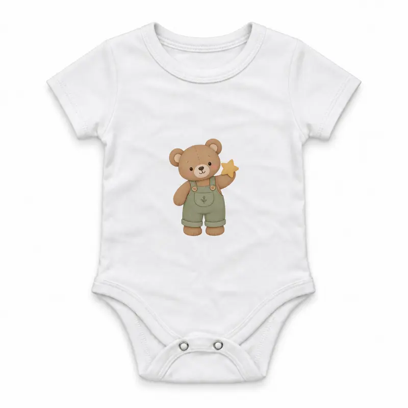 Teddy Bear Wearing Sage Overalls Holding a Small Star Çıtçıtlı Body