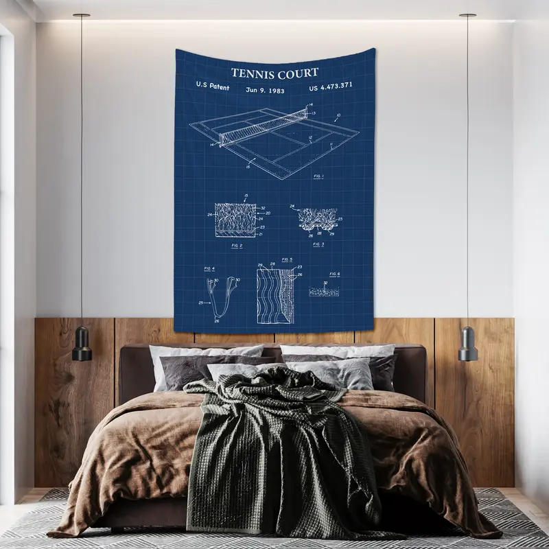 Tennis Court Blueprint - Tenis Kortu Duvar Örtüsü