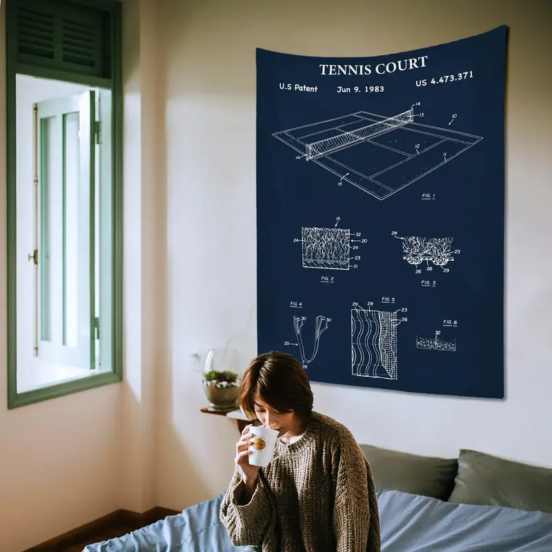 Tennis Court Navy Blue - Tenis Kortu Duvar Örtüsü
