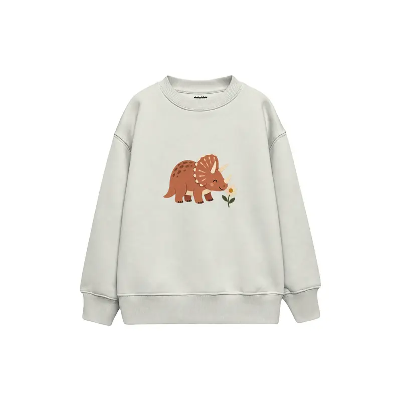 Terracotta Triceratops Smelling a Flower Çocuk Sweatshirt