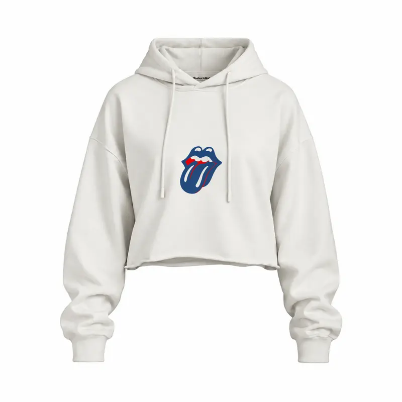 The Rolling Stones Blue Oversize Crop Hoodie