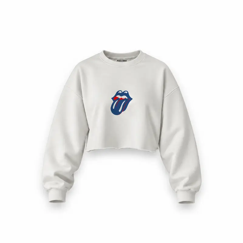 The Rolling Stones Blue Oversize Crop Sweatshirt