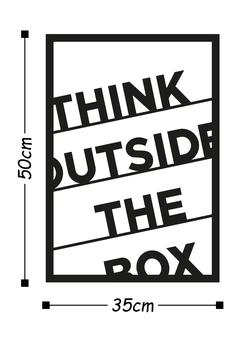 Think Outside The Box Yazılı Metal Pano - Siyah