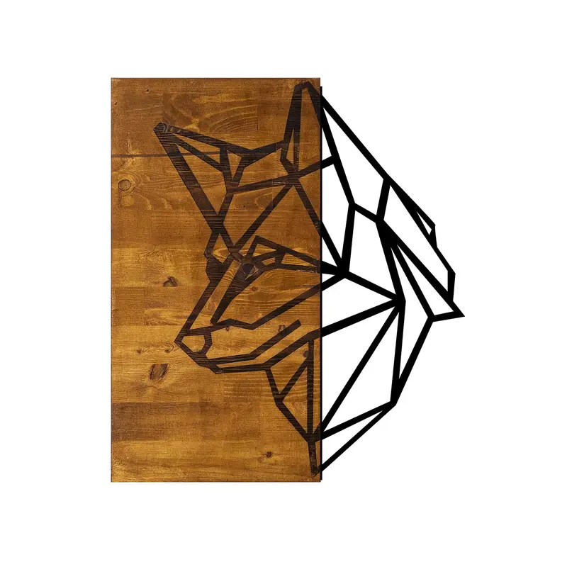 Tilki Geometrik Ahşap Metal Duvar Panosu - Ahşap