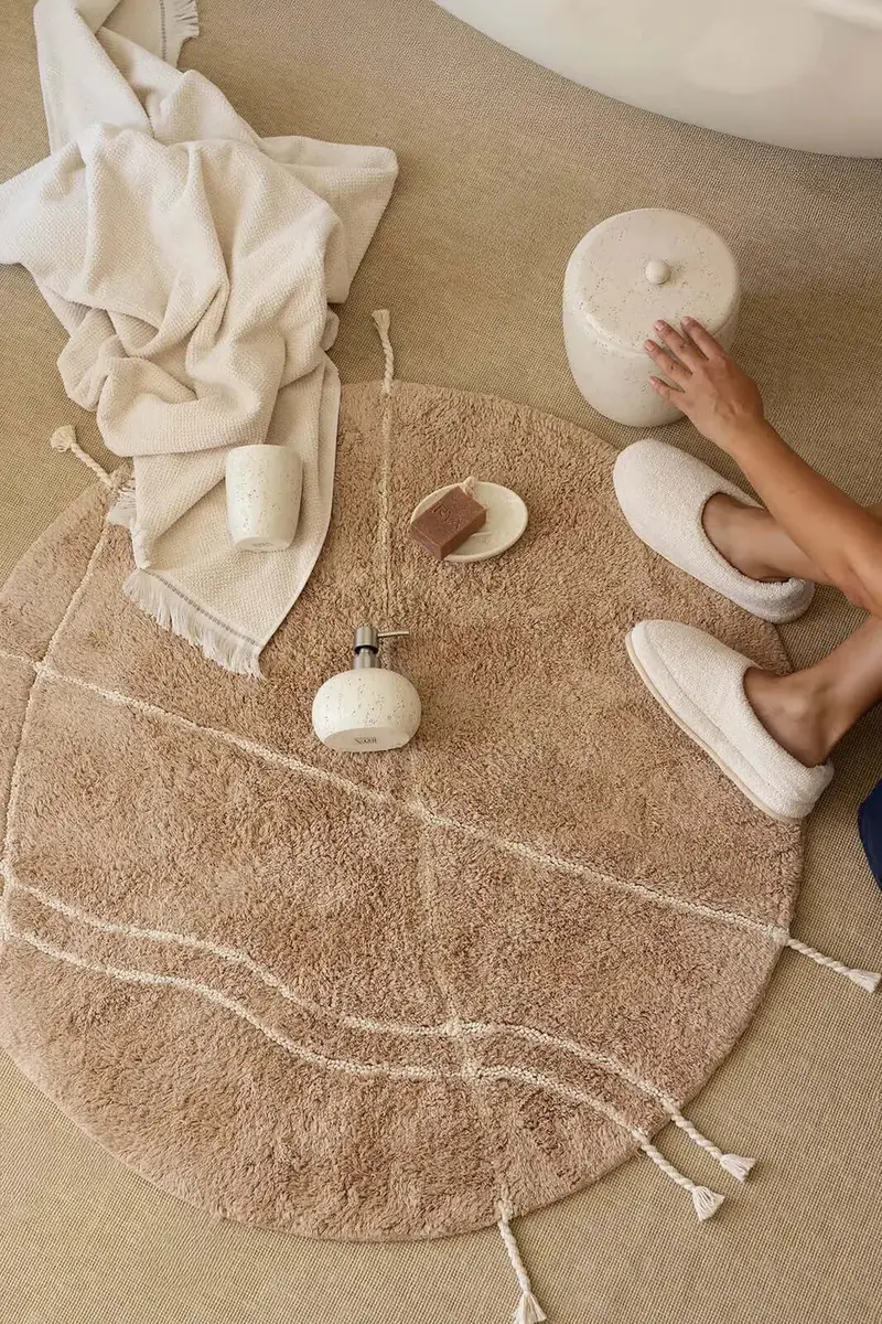 Travertine Yuvarlak Banyo Paspası %100 Pamuk 100x100 Kahverengi