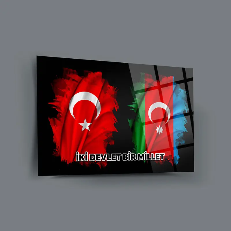 Türk ve Azeri Bayrağı Cam Tablo