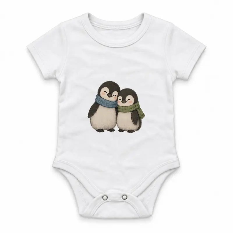 Two Penguin Chicks Leaning Together Çıtçıtlı Body