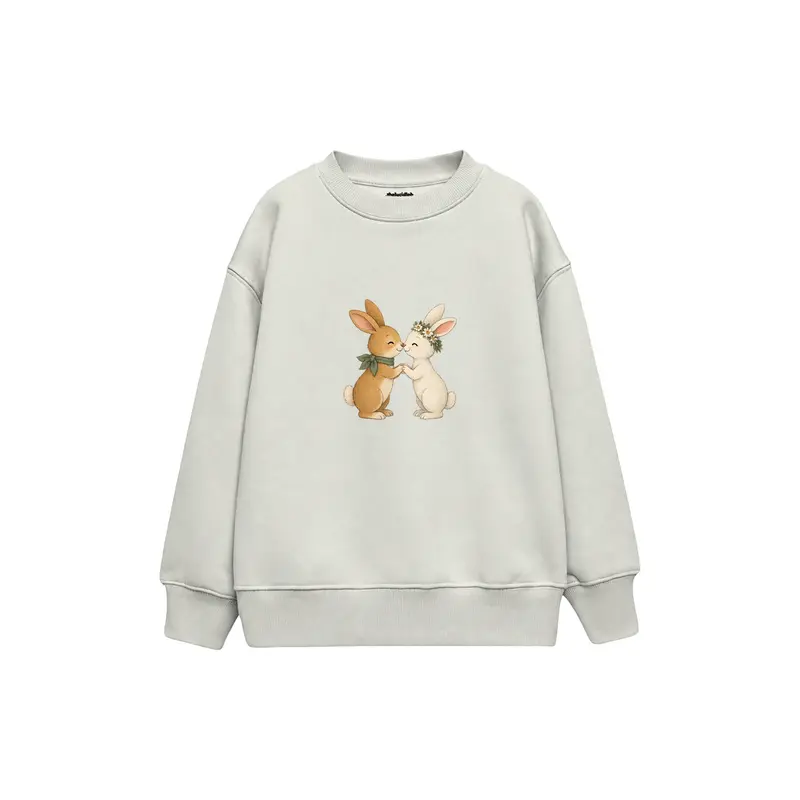 Two Small Rabbits Touching Noses Çocuk Sweatshirt