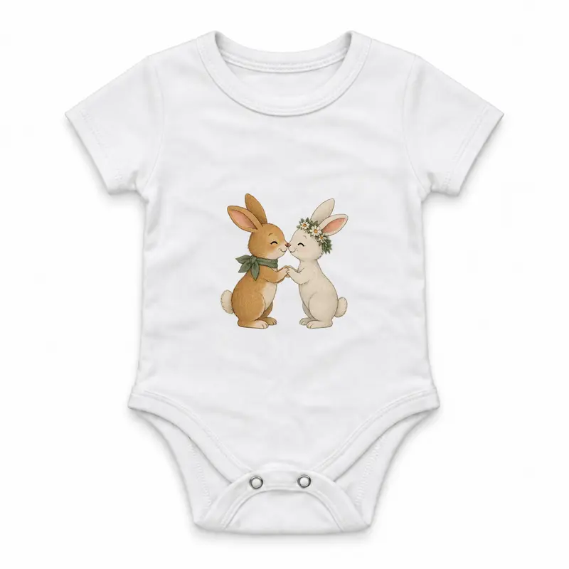 Two Small Rabbits Touching Noses Çıtçıtlı Body