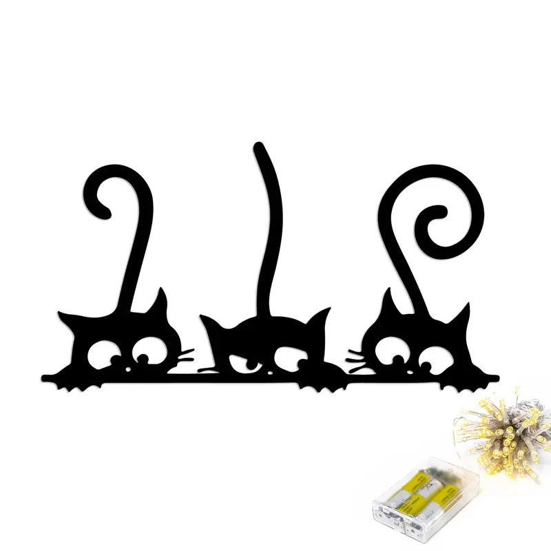 Üç Kedi Metal Duvar Panosu - Siyah