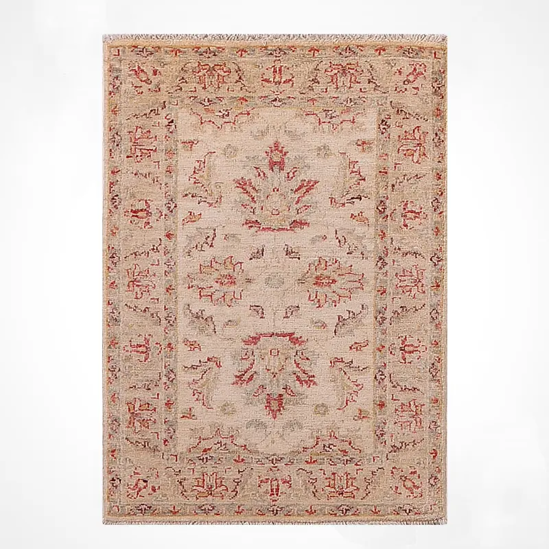 Uşak Orijinal El Dokuması Bej Kök Boya Yün Halı 0.62x0.93 0.58 Metrekare - 2x3 ft