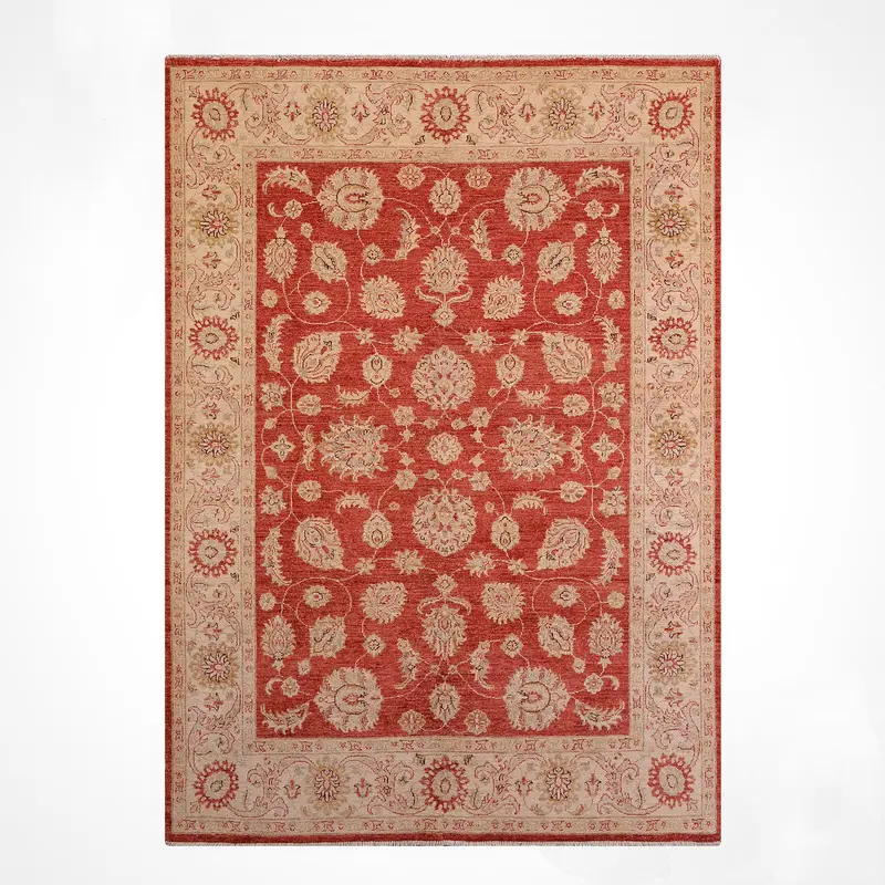 Uşak Orijinal El Dokuması Kırmızı Krem Kök Boya Yün Halı 171x233 3.98 Metrekare - 6x8 ft