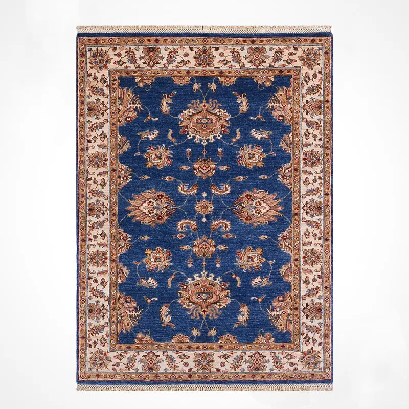 Uşak Orijinal El Dokuması Mavi Krem Kök Boya Yün Halı 122x185 2.26 Metrekare - 4x6 ft