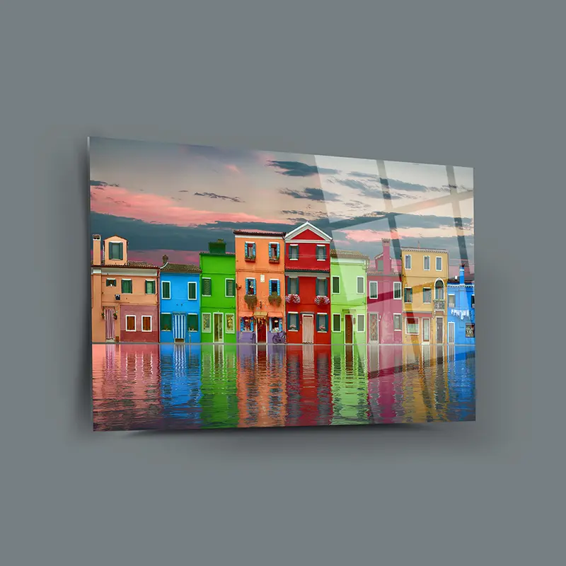 Venedik Burano Adası Cam Tablo