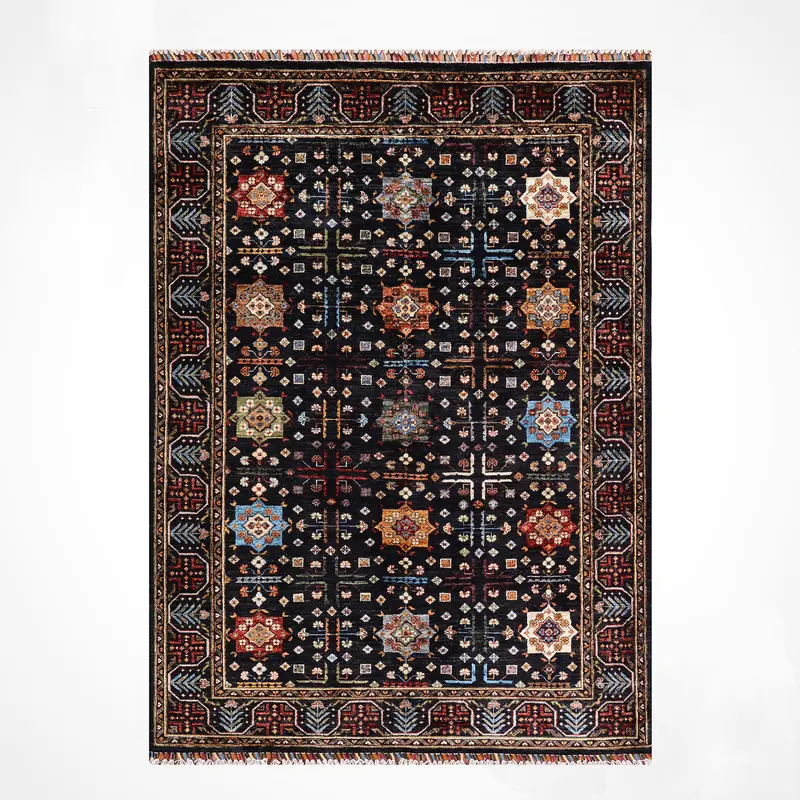 Veziri Bilcik Orijinal El Dokuması Siyah Kök Boya Yün Halı 154x210 3.23 Metrekare - 5x7 ft