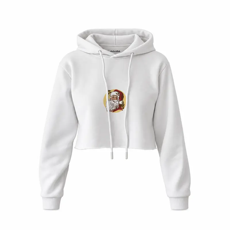 Vintage Santa Portrait Crop Hoodie