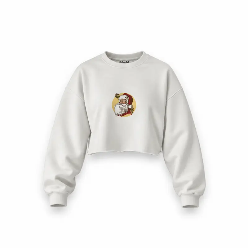 Vintage Santa Portrait Oversize Crop Sweatshirt