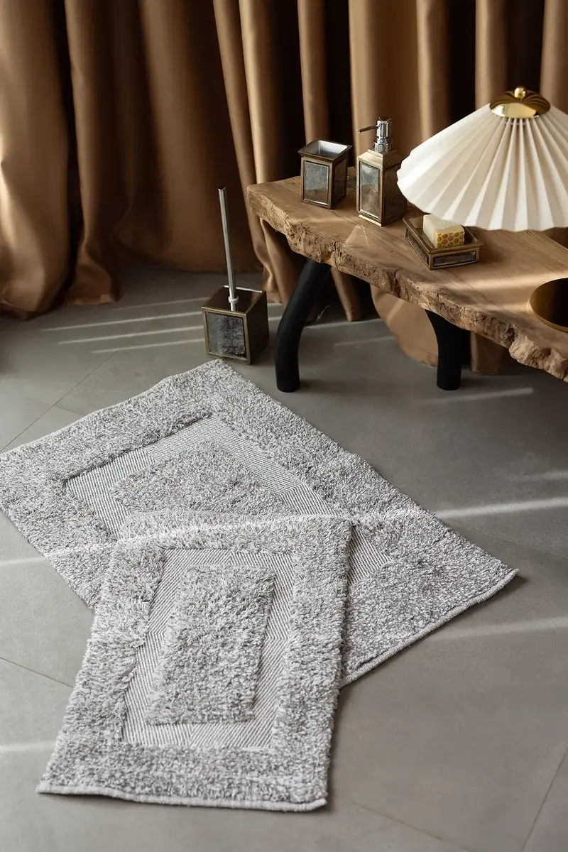 Vivian 2’li Takım Banyo Paspası %100 Pamuk 40x60 + 60x90 Gri
