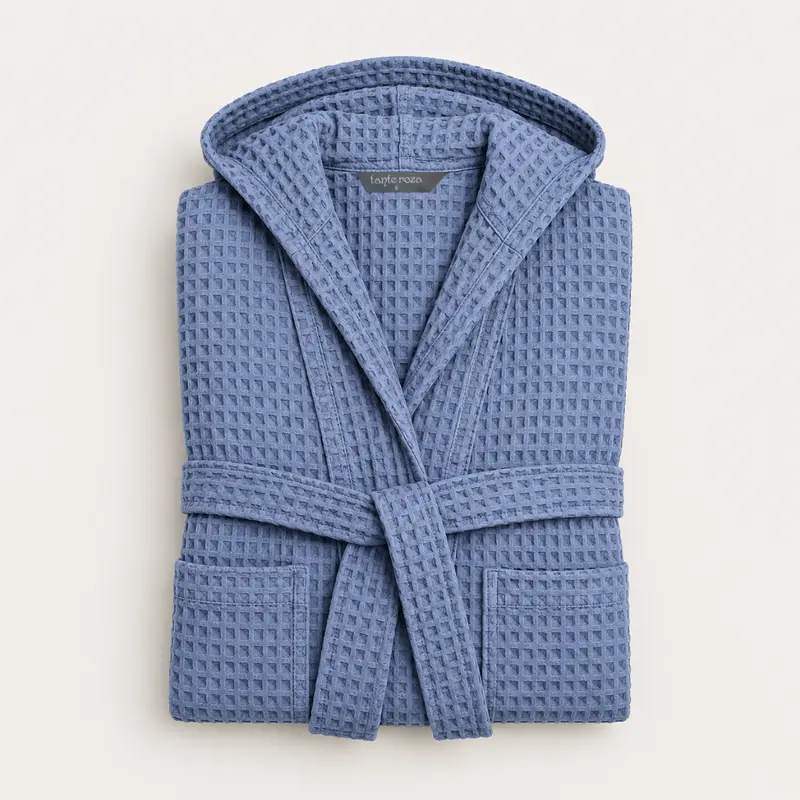 Waffle%100 Pamuk Unisex Bornoz Mavi