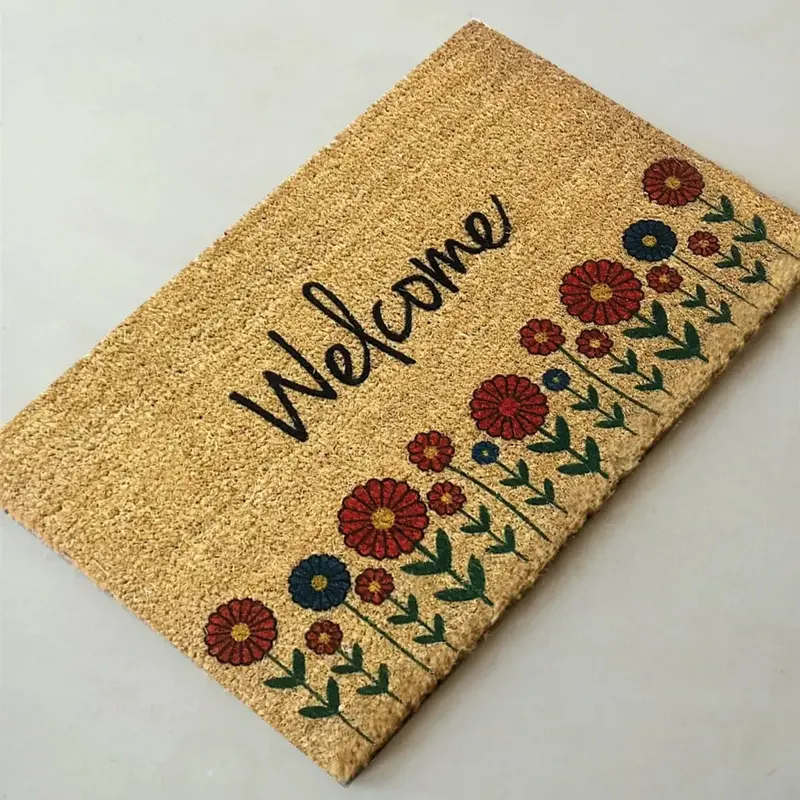 Welcome Flowers Doğal Koko Hindistan Cevizi Kapı Önü Paspas 60x40cm