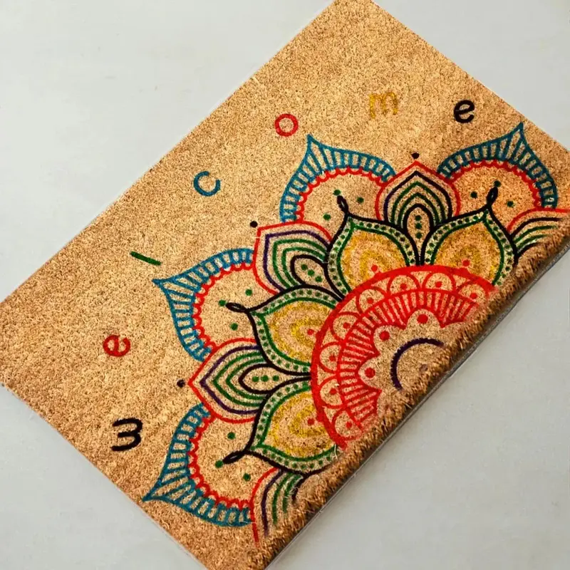 Welcome Mandala Doğal Koko Hindistan Cevizi Kapı Önü Paspas 60x40cm
