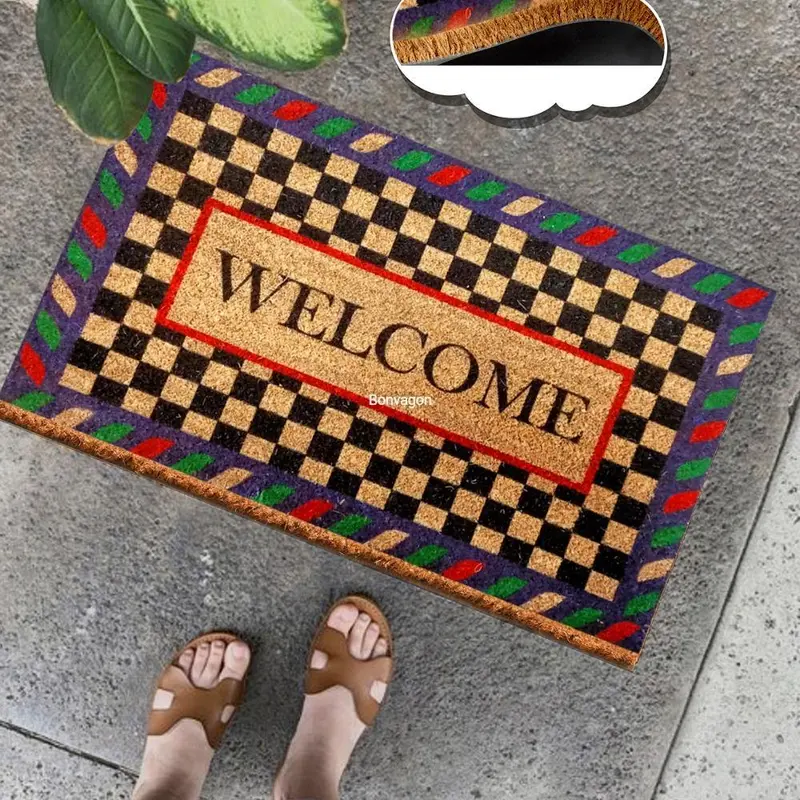 Welcome Purple Square Doğal Koko Hindistan Cevizi Kapı Önü Paspas 60x40cm