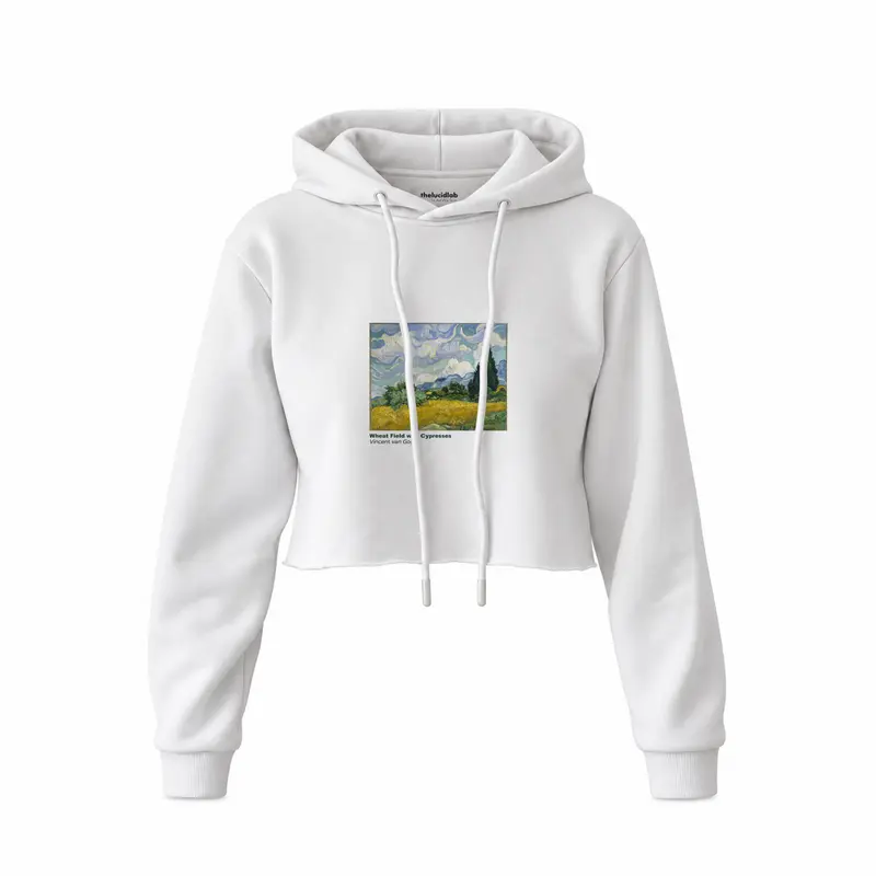 Wheat Field with Cypresses Crop Hoodie