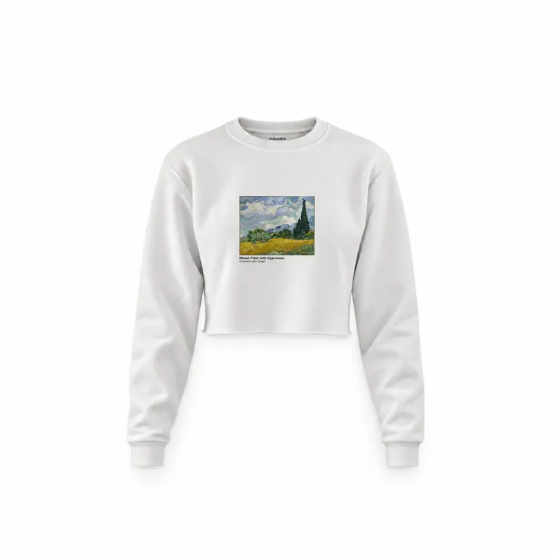 Wheat Field with Cypresses Crop Sweatshirt
