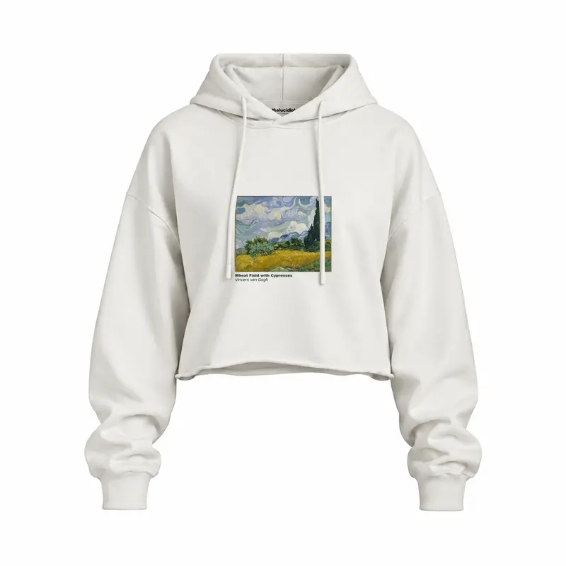 Wheat Field with Cypresses Oversize Crop Hoodie