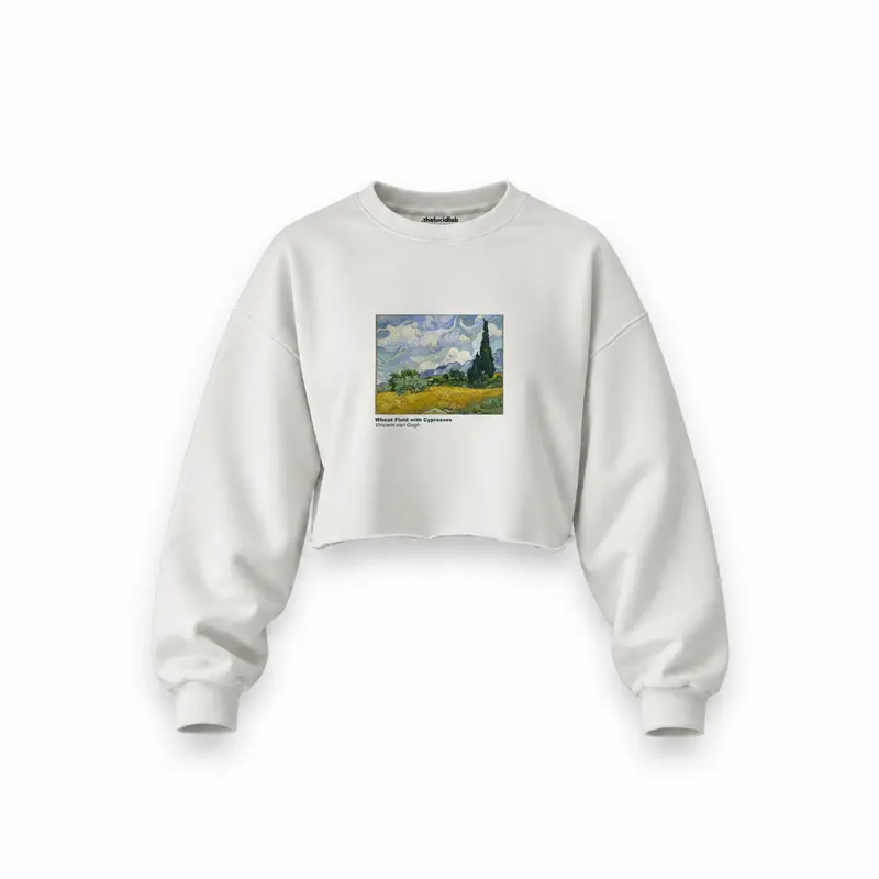 Wheat Field with Cypresses Oversize Crop Sweatshirt