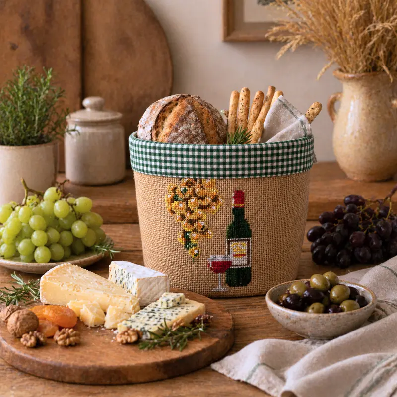 Wine Çok Amaçlı Nakışlı Organizer Sepet
