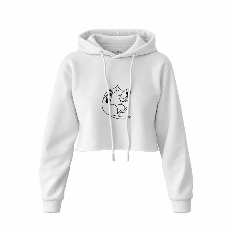Wine Lover Cat Crop Hoodie