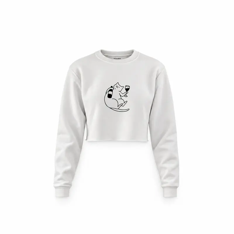 Wine Lover Cat Crop Sweatshirt