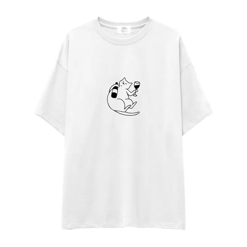 Wine Lover Cat Oversize Tişört