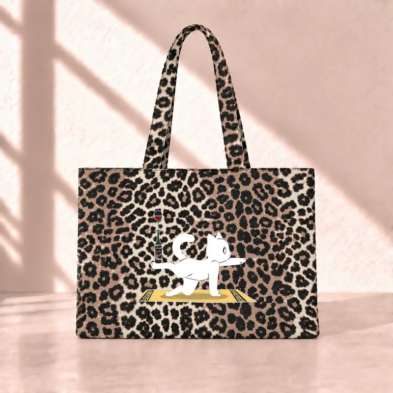 Wine Yoga Cat Leopard Tote Bag