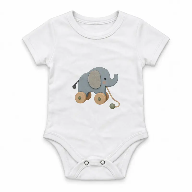 Wooden Pull-Along Elephant Toy Çıtçıtlı Body
