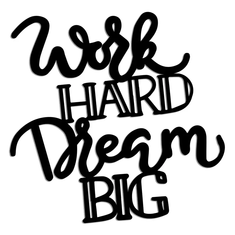 Work Hard Dream Big Yazılı Metal Duvar Panosu - Siyah