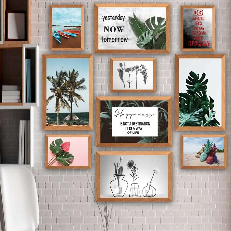 Wow 10 Parça Botanik Yaprak Modern Tarzda (Çerçeve Görünümlü) Uv Baskı Duvar Tablo Seti